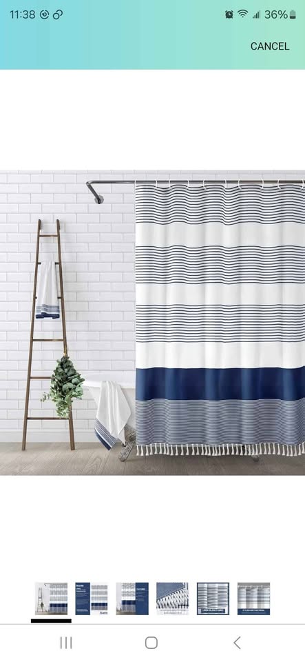 Awellife Blue & White Tassel Shower Curtain — 72 × 96 in