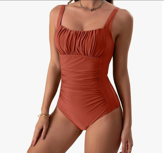 Eomenie Square-Neck One-Piece Swimsuit – Brown, XL – NWT