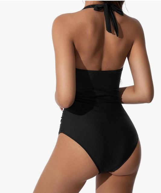 SUUKSESS Halter One-Piece Swimsuit – Coconut Tree Print, Medium – New