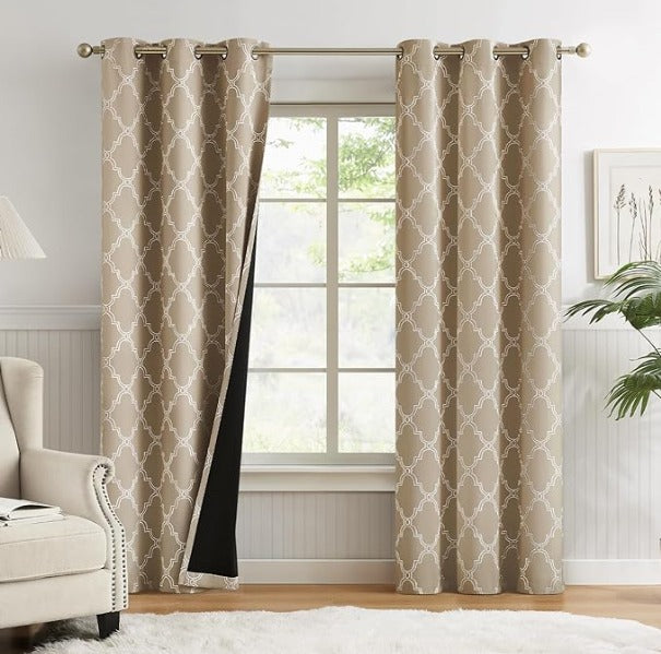 Melodieux Tan Moroccan Blackout Curtains — 42 × 84 in, 2 Panels