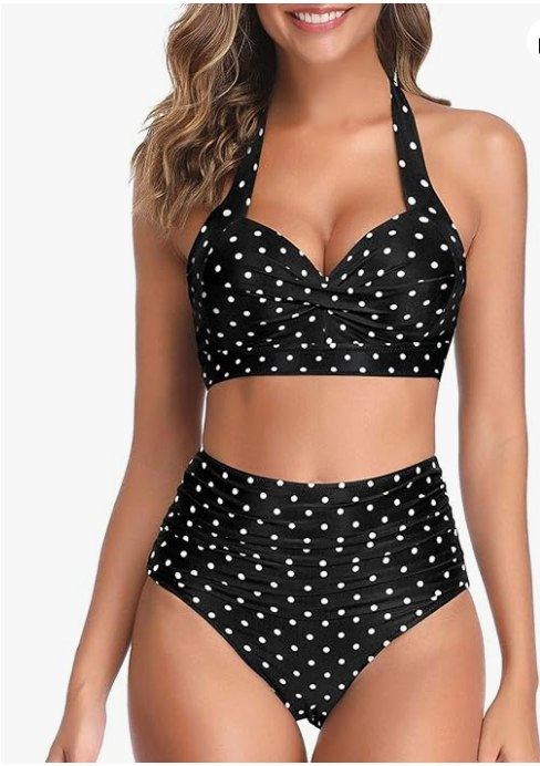 Tempt Me Vintage Halter Bikini Set – Black Little Dot, Small – NWT