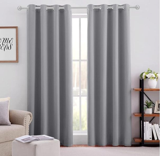 HOMEIDEAS Grey Blackout Curtains — 52 × 96 in, 2 Panels