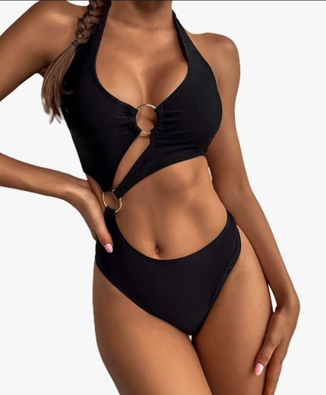 Hilinker O-Ring Cutout Halter One-Piece Swimsuit – Sea Blue, Large – NWT