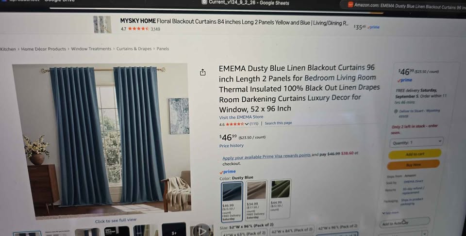 EMEMA Dusty Blue Linen Blackout Curtains — 52 × 96 in, 2 Panels