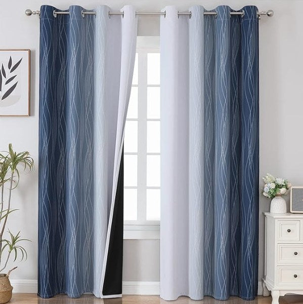 Estelar White & Navy Ombre Blackout Curtains — 42 × 63 in