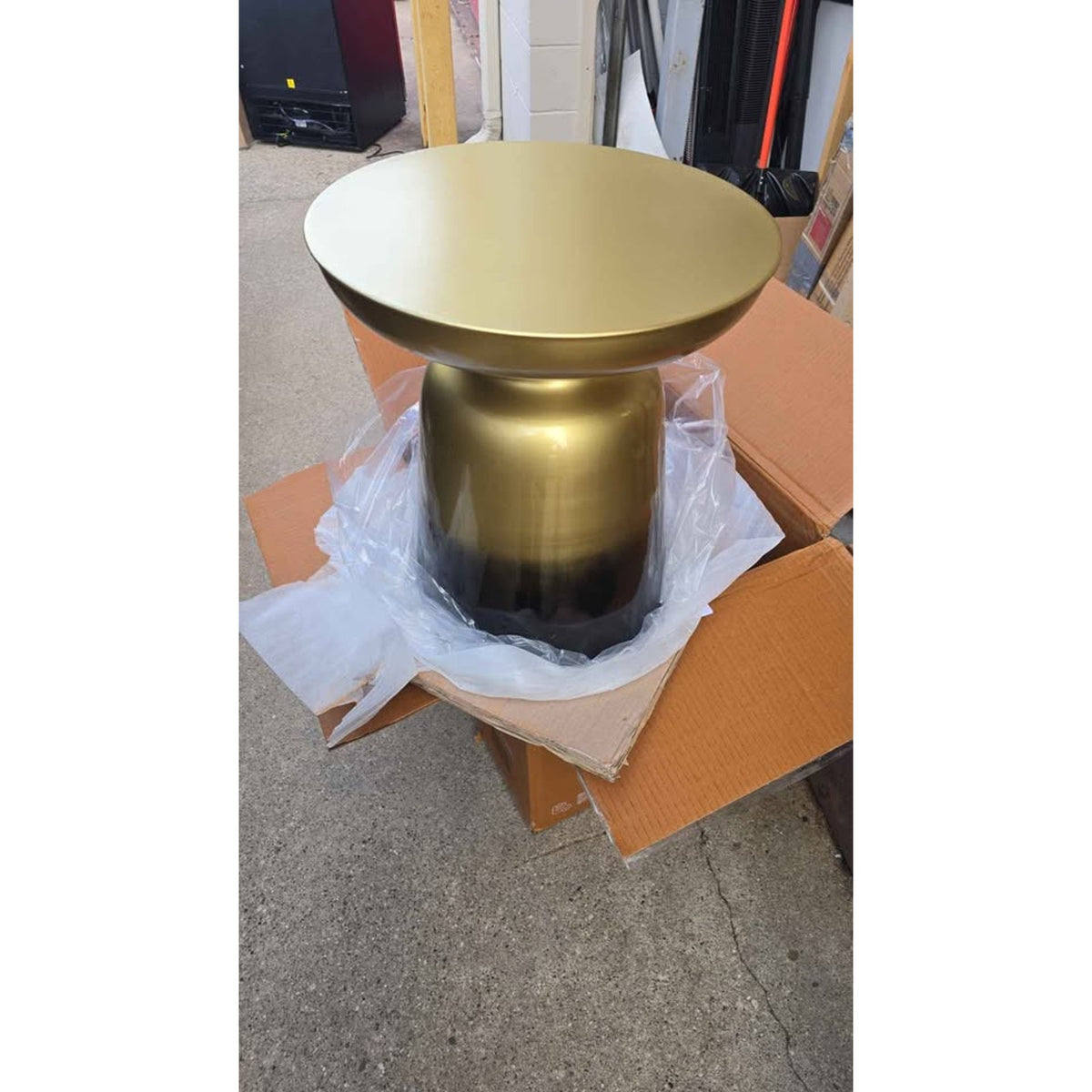 SIMPLIHOME Toby Metal Table - 17 inch Wide Solid Iron Drum Accent Table in Gold and Black Ombre