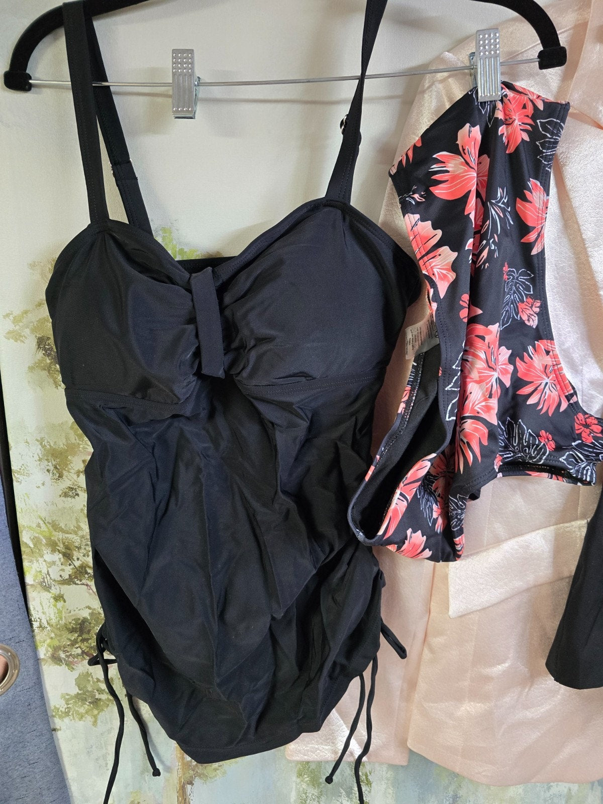 Kate Kasin Tummy-Control Two-Piece Tankini – Black-Red Floral, Medium – NWT