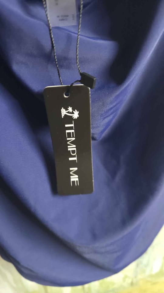 Tempt Me Ruched Halter One-Piece Swimsuit – Navy Blue, XL – New with Tags