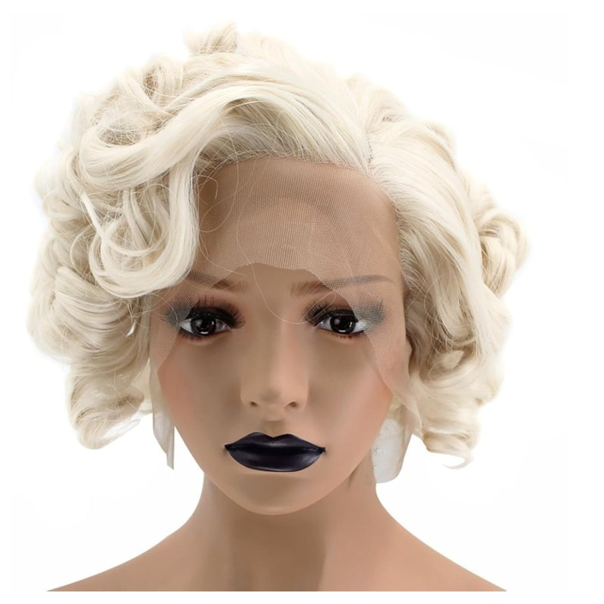 ANOGOL Hair Cap+ 13 * 1 Middle Part Light Blonde Lace Front Wig Synthetic Hair Short Curly Bob
