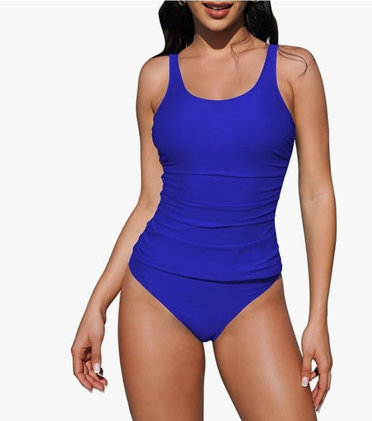 Pink Queen Ruched Tankini Set – Blue, Large – New