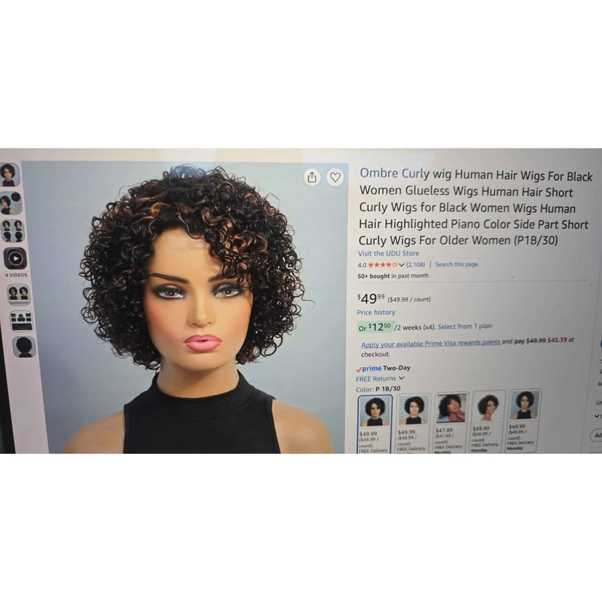 New UDU Ombre Curly Wig Human Hair Side Part Short