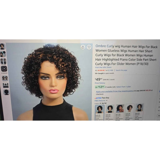 New UDU Ombre Curly Wig Human Hair Side Part Short
