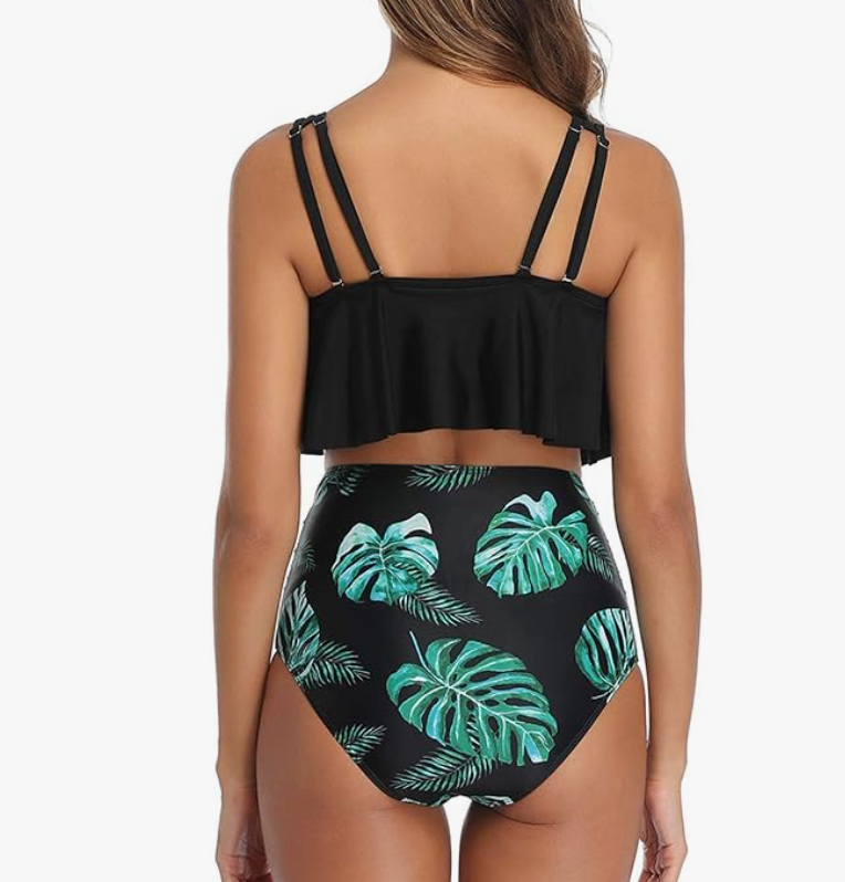 Adisputent Ruffle Bikini Set – Black Green Leaf, 2XL – NWT
