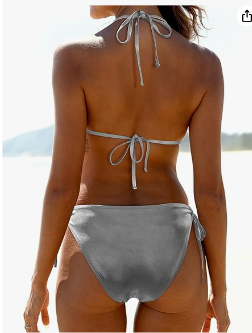 Tempt Me Triangle String Bikini Set – Silver, Medium – NWT