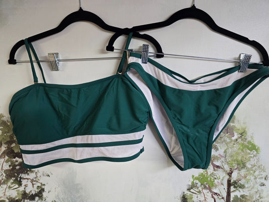 Hilinker Mesh Bandeau Bikini Set – Dark Green, Large – NWT