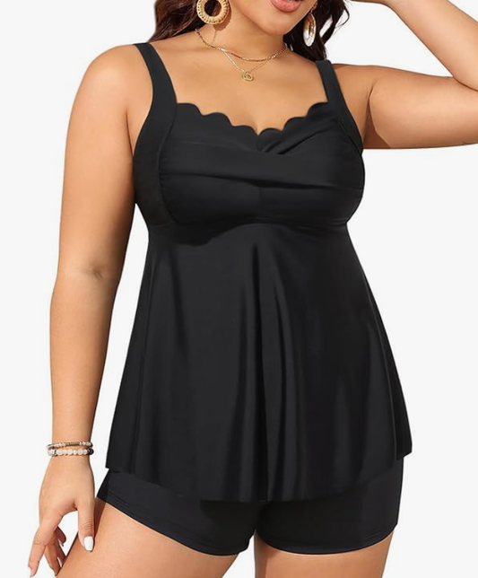 Yonique Flowy Tankini with Shorts – Black, 18W – NWT