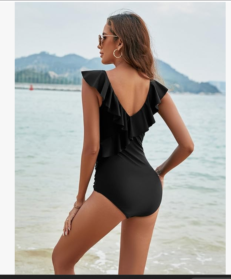 Blooming Jelly One-Piece Swimsuit – Black, Large – New