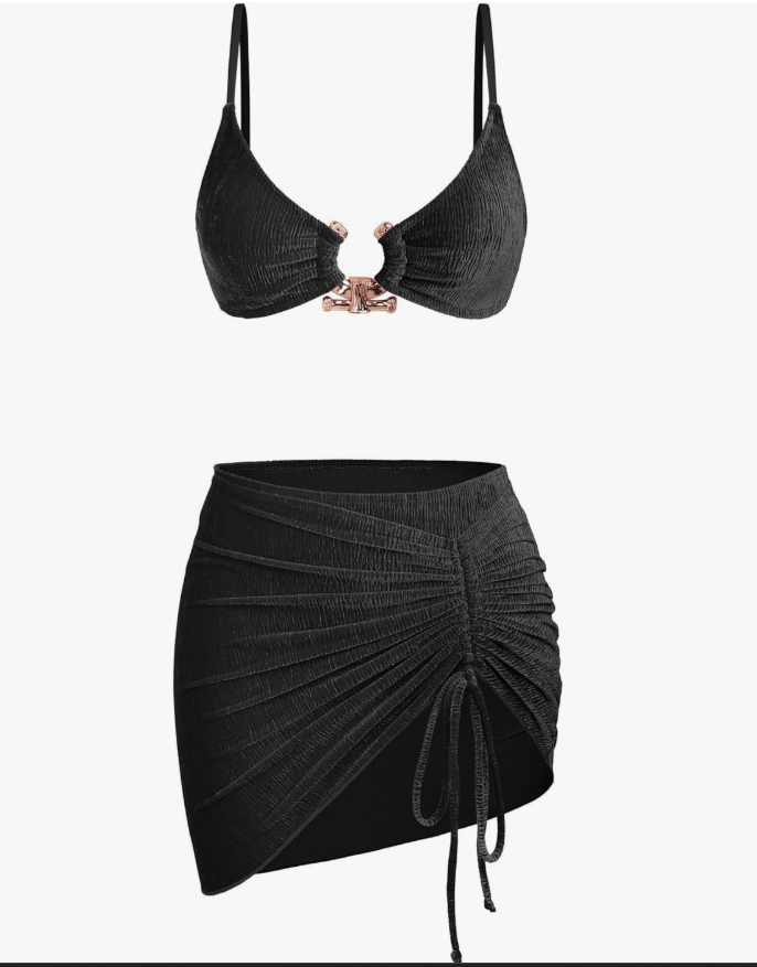 SEAMOLY Ribbed Velvet Bikini and Sarong Set – Black, XS – NWT
