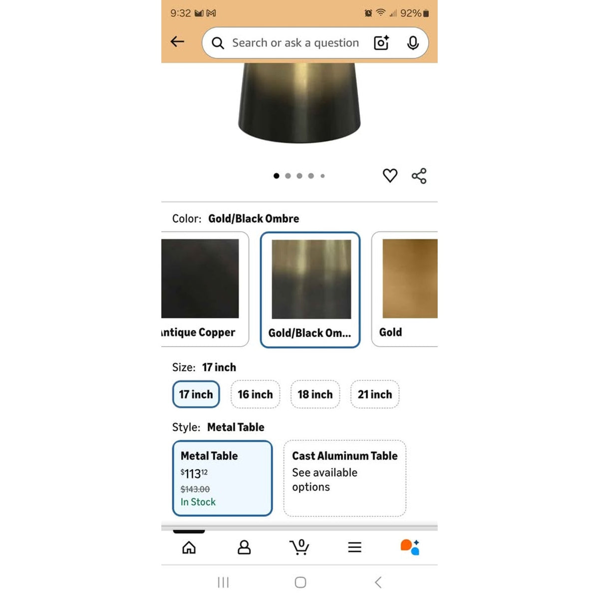 SIMPLIHOME Toby Metal Table - 17 inch Wide Solid Iron Drum Accent Table in Gold and Black Ombre