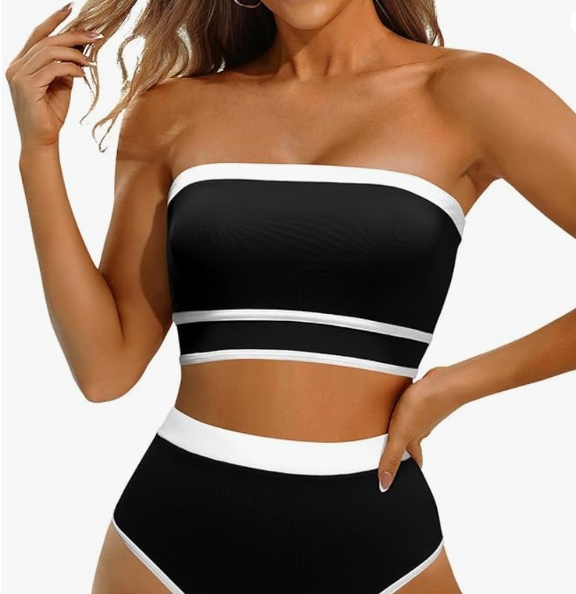 Yonique Bandeau Bikini Set – Black, XXL – New with Tags