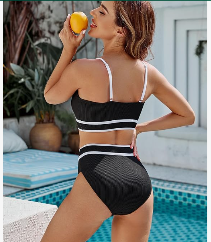 BMJL Ribbed High-Waisted Bikini Set – Black, Large – NWT