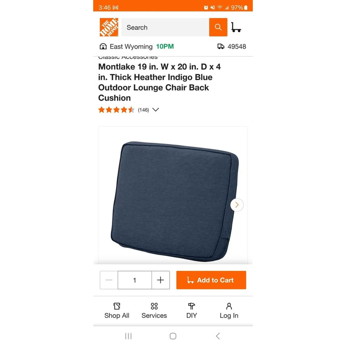 Montlake 19 in. W x 20 in. D x 4 in. Thick Heather Indigo Blue Outdoor Lounge Chair Back Cushion