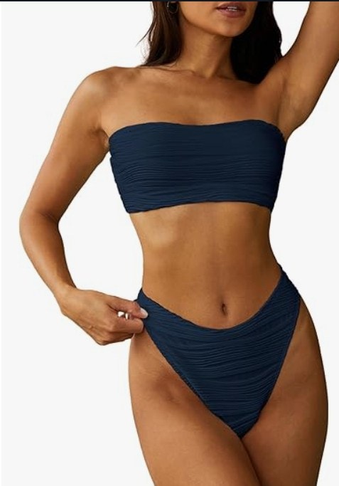 ZAFUL Strapless Bandeau Bikini Set – Navy Blue, Large – New with Tags