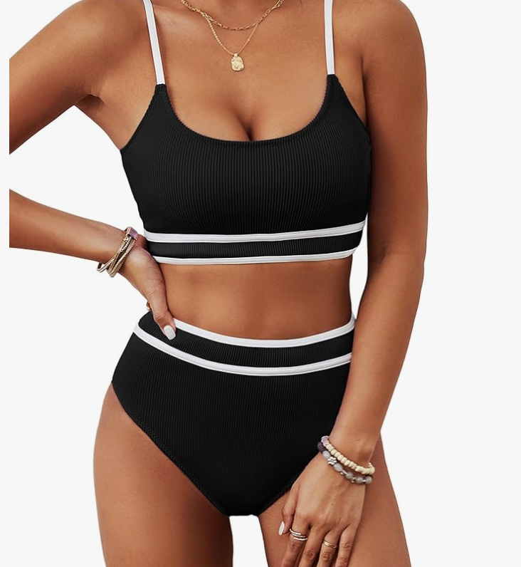 BMJL Ribbed High-Waisted Bikini Set – Black, Large – NWT
