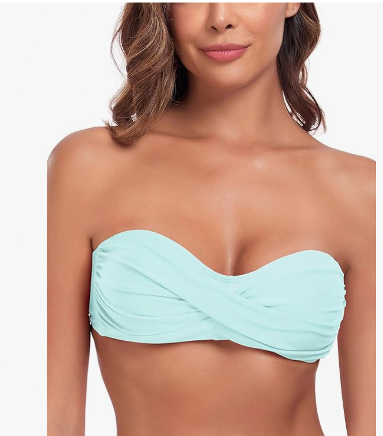 Ocean Blues Ruched Bandeau Bikini Top – Eggshell Blue, Small – NWT
