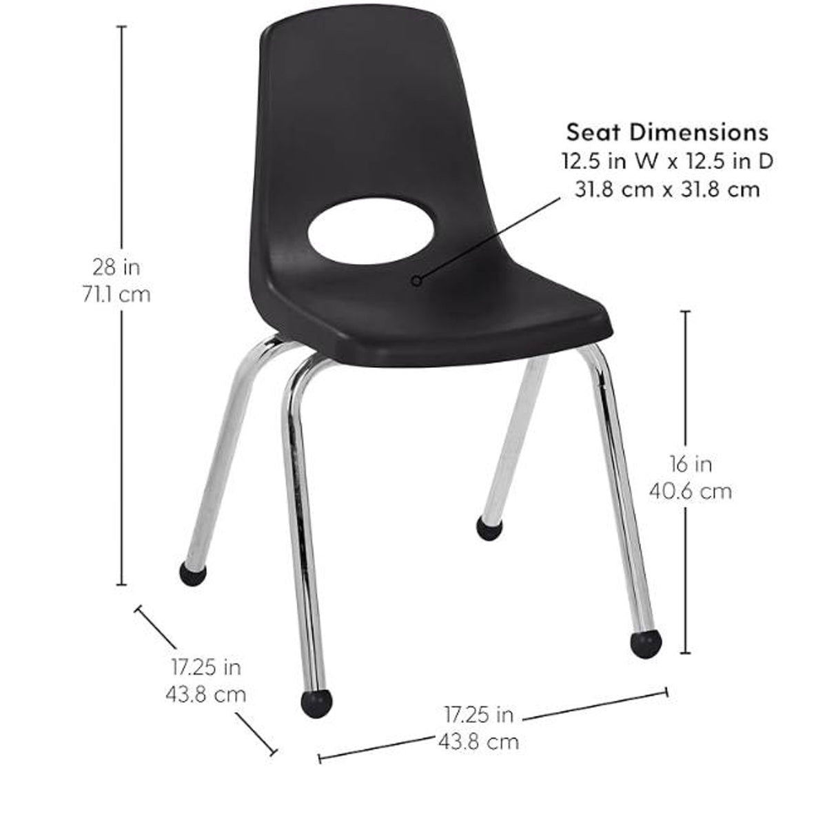FDP 16" School Stack Chair, Stacking Student Seat with Chromed Steel Legs and Ball Glides