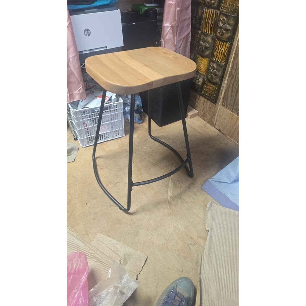 Jubiloom Counter Height Stool - 2pcs - Industrial - Wood Saddle - Backless - 24" Bar Stool