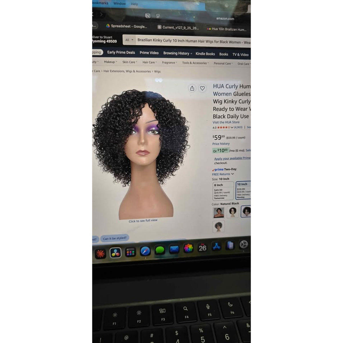 New HUA Brazilian Kinky Curly 10" Human Hair Wig