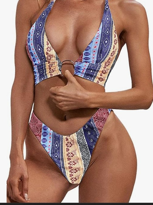 ZAFUL O-Ring Halter Bikini Set – Blue, Large – New with Tags