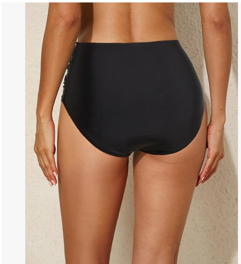 Tempt Me Ruched High-Waist Bikini Bottom – Black, Large – NWT