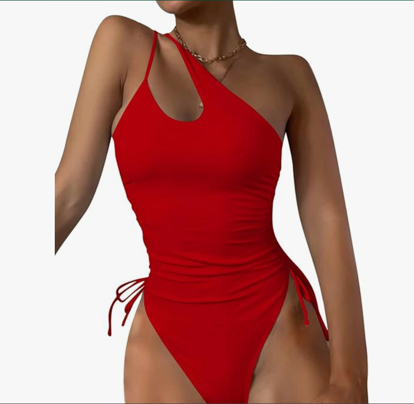 Eomenie One-Shoulder One-Piece Swimsuit – Red, 2XL – NWT