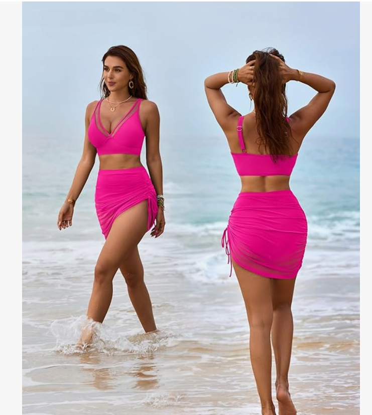 Blooming Jelly Two-Piece Swim Skirt Set – Hot Pink, XXL – NWT