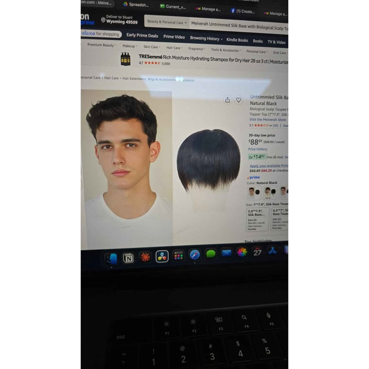Meiverah Untrimmed Silk Base Toupee Hair Piece 7" 7.9"