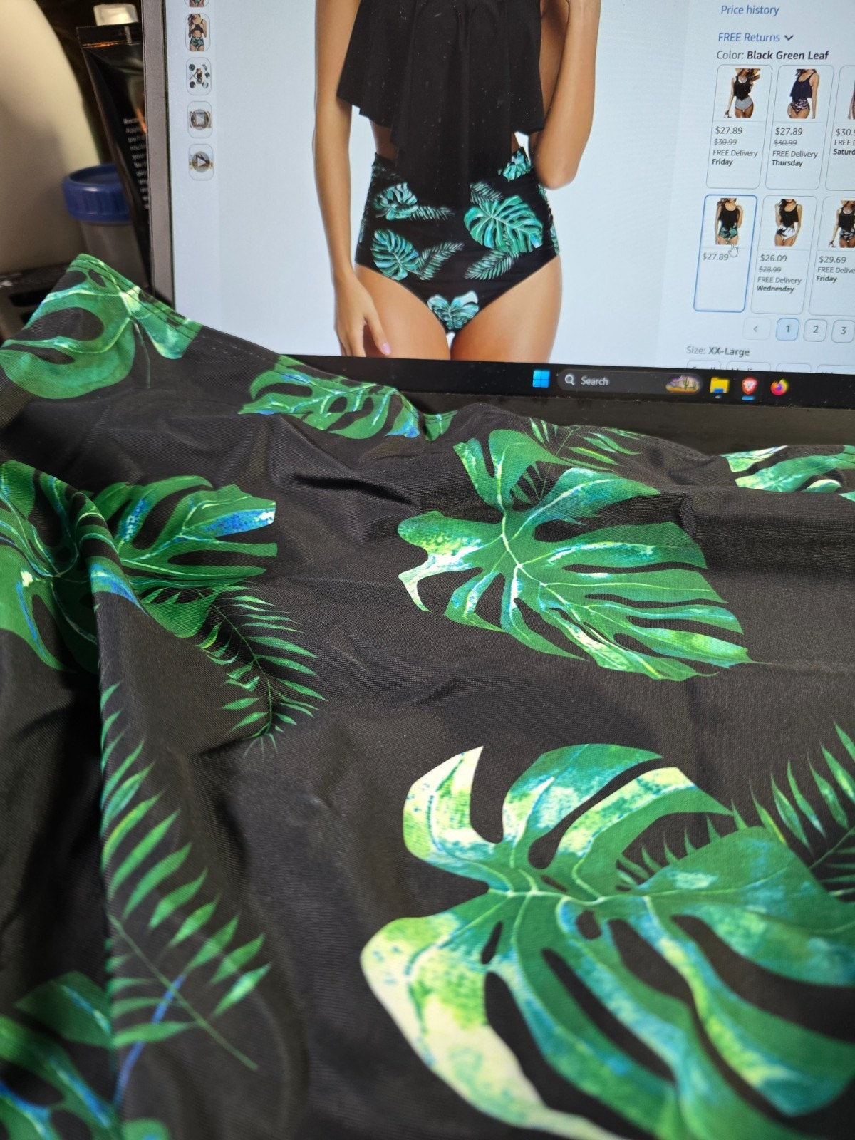 Adisputent Ruffle Bikini Set – Black Green Leaf, 2XL – NWT