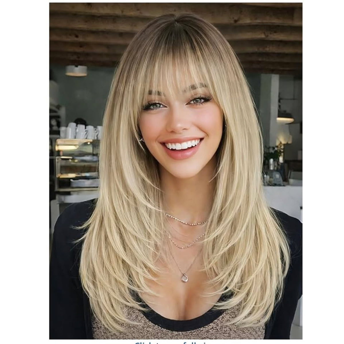 AISI HAIR 【Beginner Friendly Wigs】 Blonde Wig with Bangs for Women, Middle Length NaturalLayered
