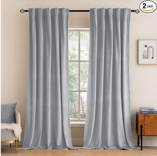 MIULEE Greyish White Velvet Blackout Curtains — 52 × 84 in, 2 Panels