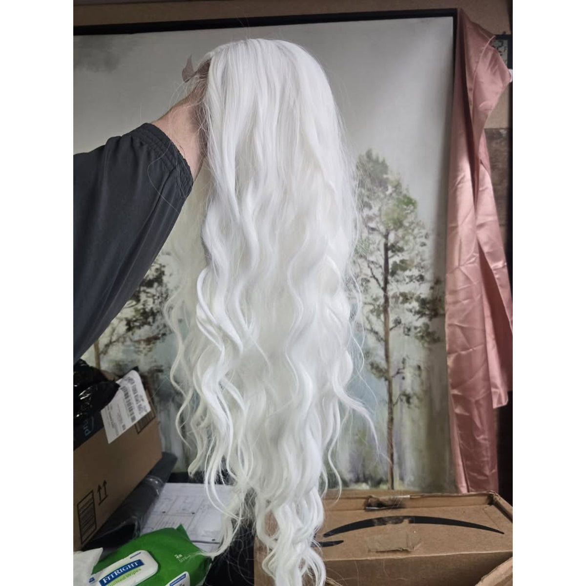 BUPPLER Cosplay Long White Wig 28 Inch Middle Part Synthetic Wig Realistic