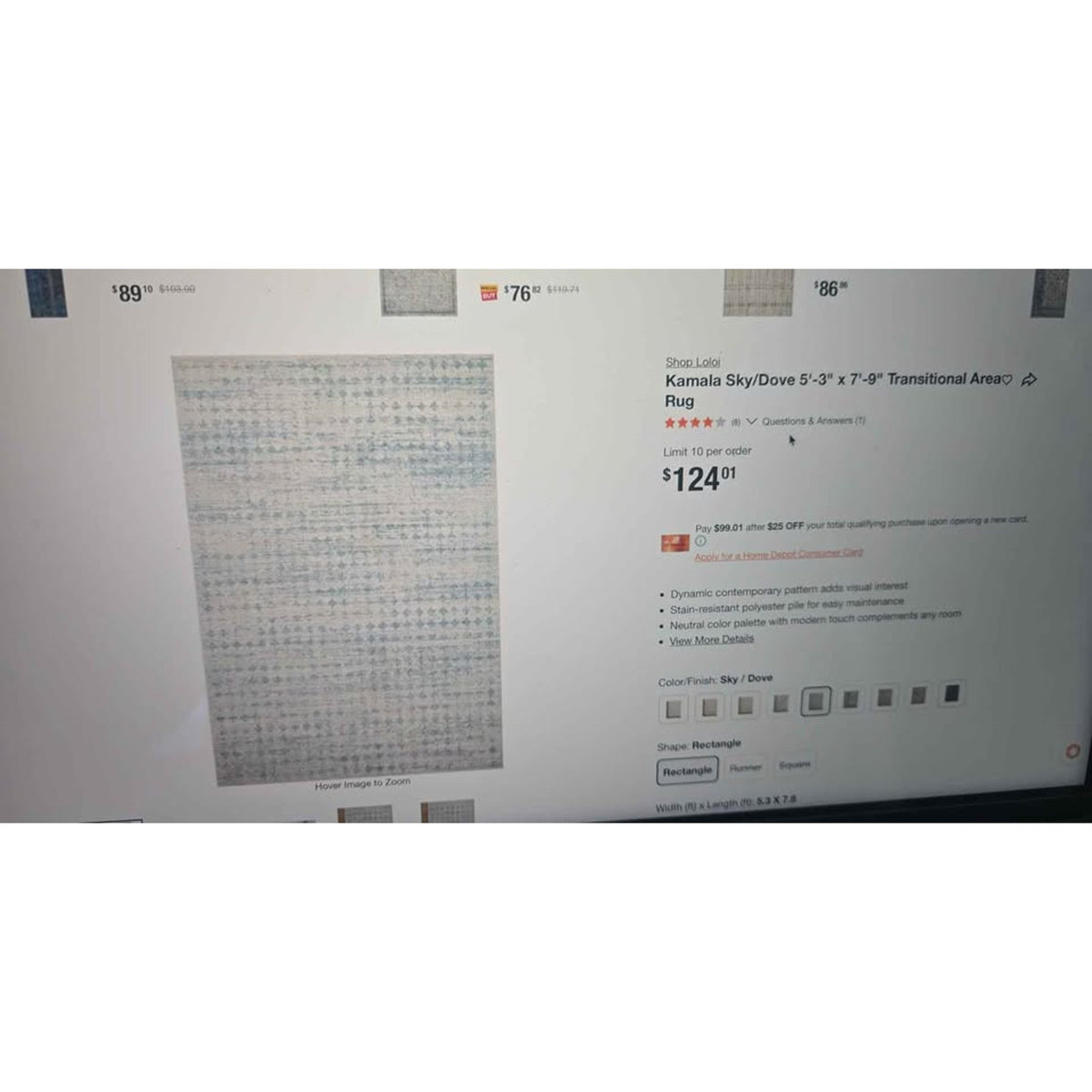 New Loloi Kamala Sky/Dove 5'3" x 7'9" Transitional Area Rug