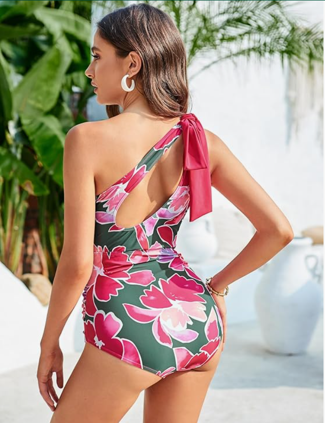 Grace Karin One-Shoulder One-Piece Swimsuit – Pink Floral, Small – NWT