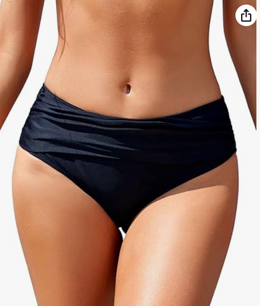 SHEKINI Ruched High-Waist Bikini Bottom – Black, Small – NWT