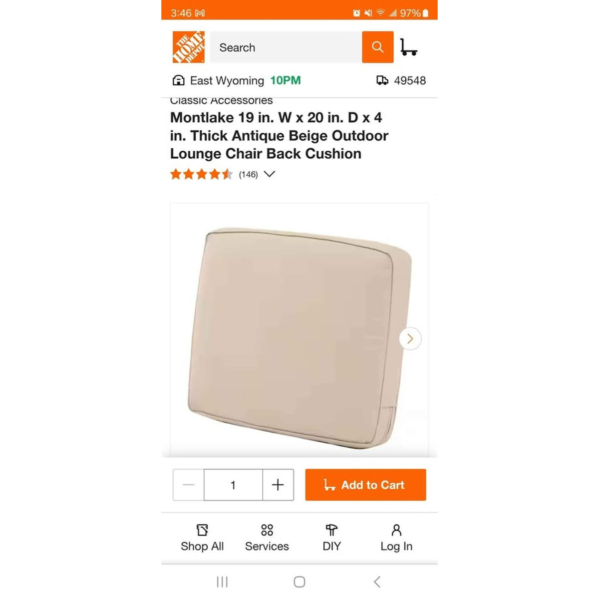 Montlake 19 in. W x 20 in. D x 4 in. Thick Antique Beige Outdoor Lounge Chair Back Cushion