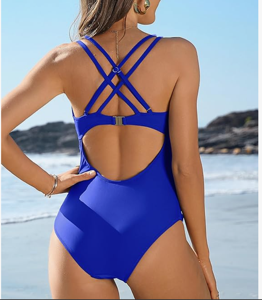 Charmo Ruched One-Piece Swimsuit – Klein Blue, Large – NWT