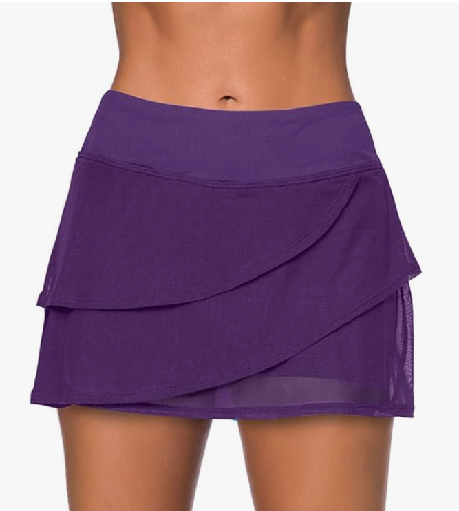 Aleumdr Ruffle Swim Skirt Bottom – Purple, XL – New