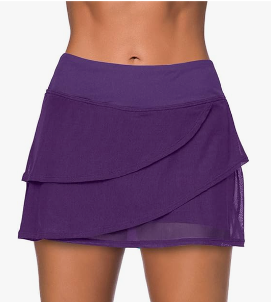 Aleumdr Ruffle Swim Skirt Bottom – Purple, XL – New