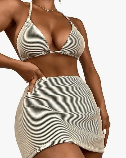 SweatyRocks Zebra Bikini & Beach Skirt Set – Black & White, Large – New