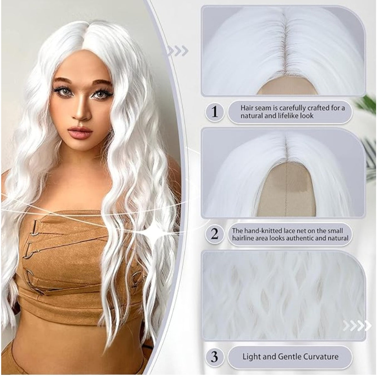 BUPPLER Cosplay Long White Wig 28 Inch Middle Part Synthetic Wig Realistic